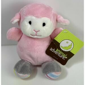 Animal Adventure Pink Lamb Sheep Striped Feet 6" Plush Stuffed Animal Toy RARE
